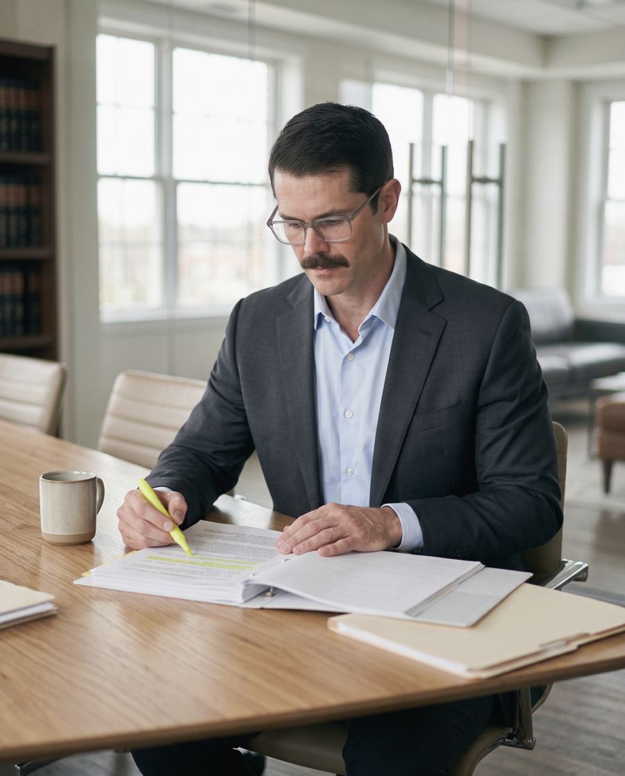 Jake Jewell-Cohen reviewing a case file