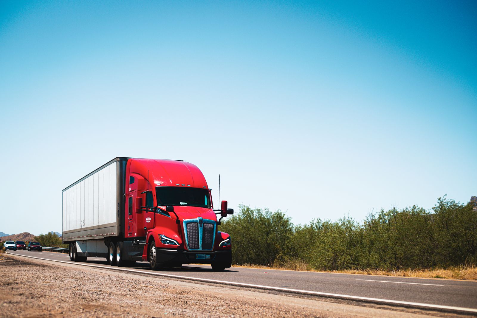 Semi-trailer big rig on an open highway